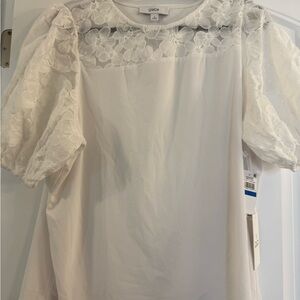 CeCe White Floral Lace Blouse